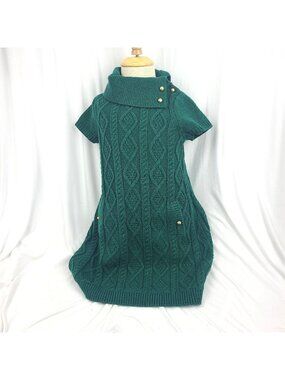 Janie and Jack Green Cable Knit Sweater Dress Cowl Neck Buttons Girls 4 2014